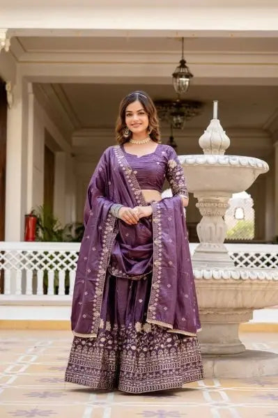 Imperial Purple Crush Silk Lehenga Set with Zari Embroidery Perfect for Festive Nights RE