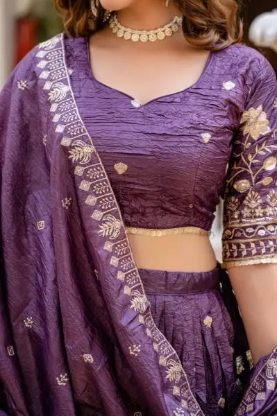 Imperial Purple Crush Silk Lehenga Set with Zari Embroidery Perfect for Festive Nights RE