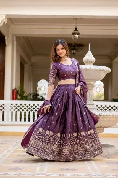 Imperial Purple Crush Silk Lehenga Set with Zari Embroidery Perfect for Festive Nights RE