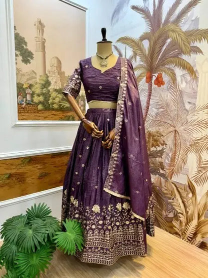 Imperial Purple Crush Silk Lehenga Set with Zari Embroidery Perfect for Festive Nights RE
