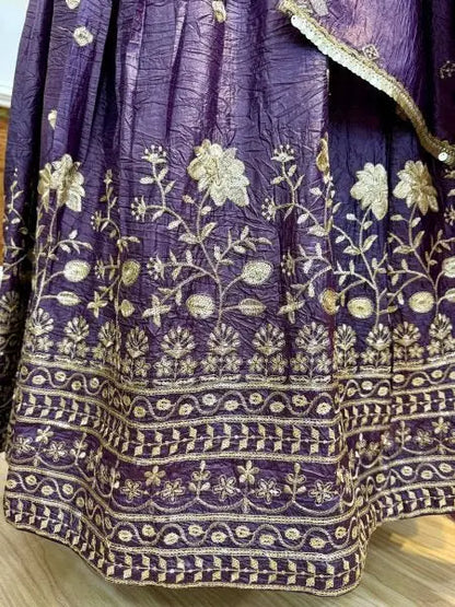 Imperial Purple Crush Silk Lehenga Set with Zari Embroidery Perfect for Festive Nights RE