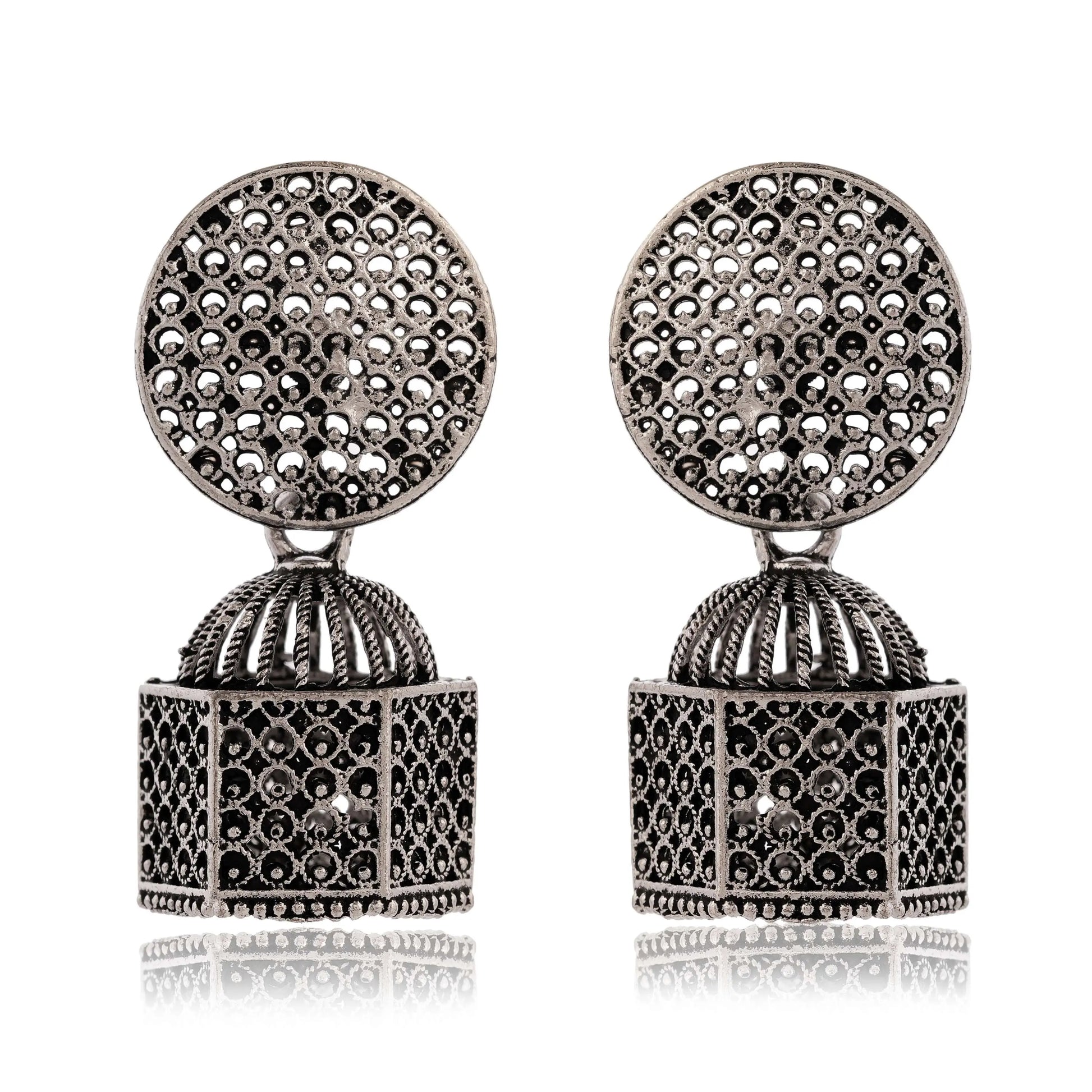 Women's Traditional Silver Oxidised Chandbali Ethnic Design Jhumka/Jhumki Earrings for Women-32 Attractive Sister