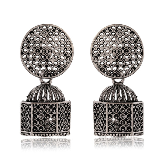 Women's Traditional Silver Oxidised Chandbali Ethnic Design Jhumka/Jhumki Earrings for Women-32 Attractive Sister