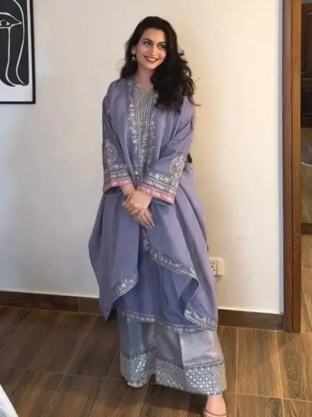 Lavender Palazzo Set with Heavy Embroidery Work and Dupatta Trending 2025 Fashion RE