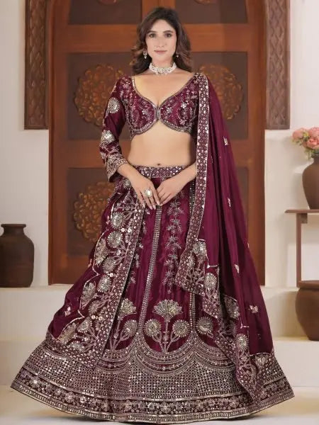 Luxury Silk Lehenga Choli Set for Women | Zari & Sequin Work | Chinon Silk Dupatta | Wedding & Party Wear Lehenga RE