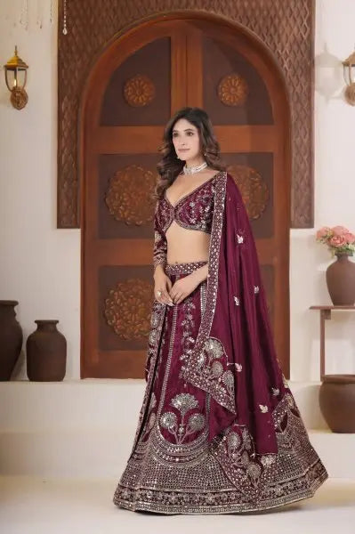Luxury Silk Lehenga Choli Set for Women | Zari & Sequin Work | Chinon Silk Dupatta | Wedding & Party Wear Lehenga RE