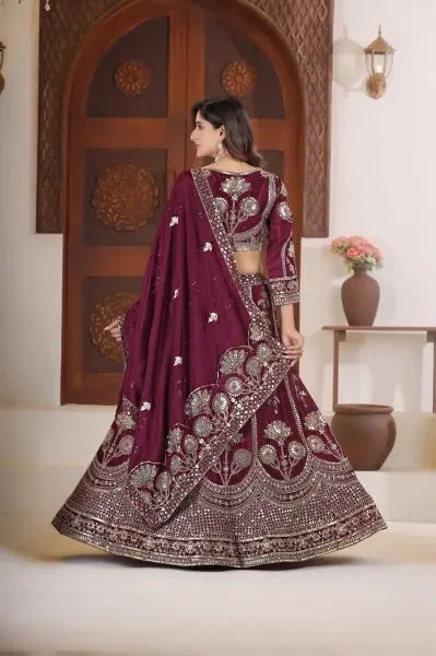 Luxury Silk Lehenga Choli Set for Women | Zari & Sequin Work | Chinon Silk Dupatta | Wedding & Party Wear Lehenga RE