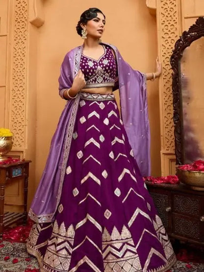 Silk Lehenga Choli with Thread and Stone Embroidery Work for Bridal Reception ( SEMISTITCH LEHENGA) RE