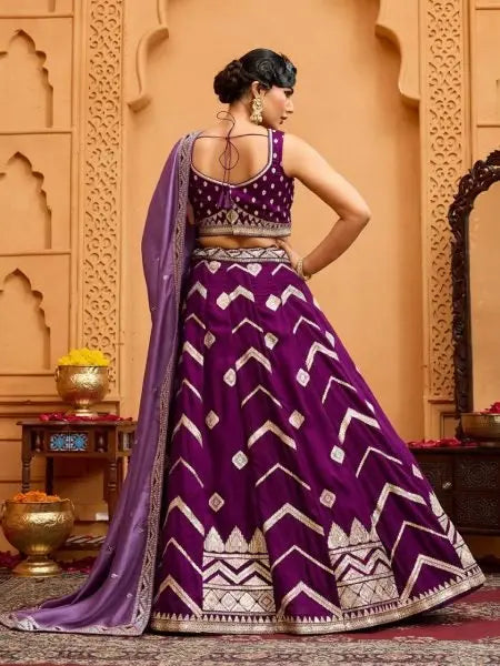 Silk Lehenga Choli with Thread and Stone Embroidery Work for Bridal Reception ( SEMISTITCH LEHENGA) RE