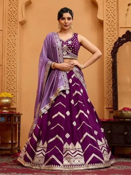 Silk Lehenga Choli with Thread and Stone Embroidery Work for Bridal Reception ( SEMISTITCH LEHENGA) RE