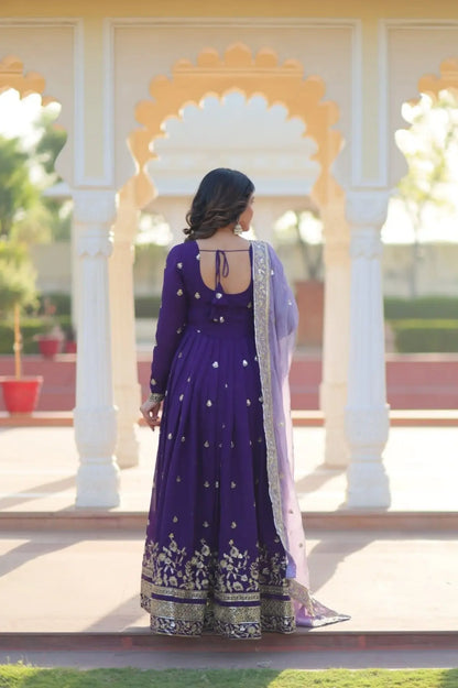 Luxury Purple Embroidered Anarkali Gown with Sequins Work for Party Wear RE
