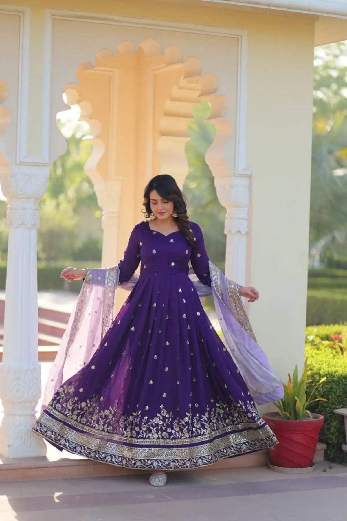 Luxury Purple Embroidered Anarkali Gown with Sequins Work for Party Wear RE
