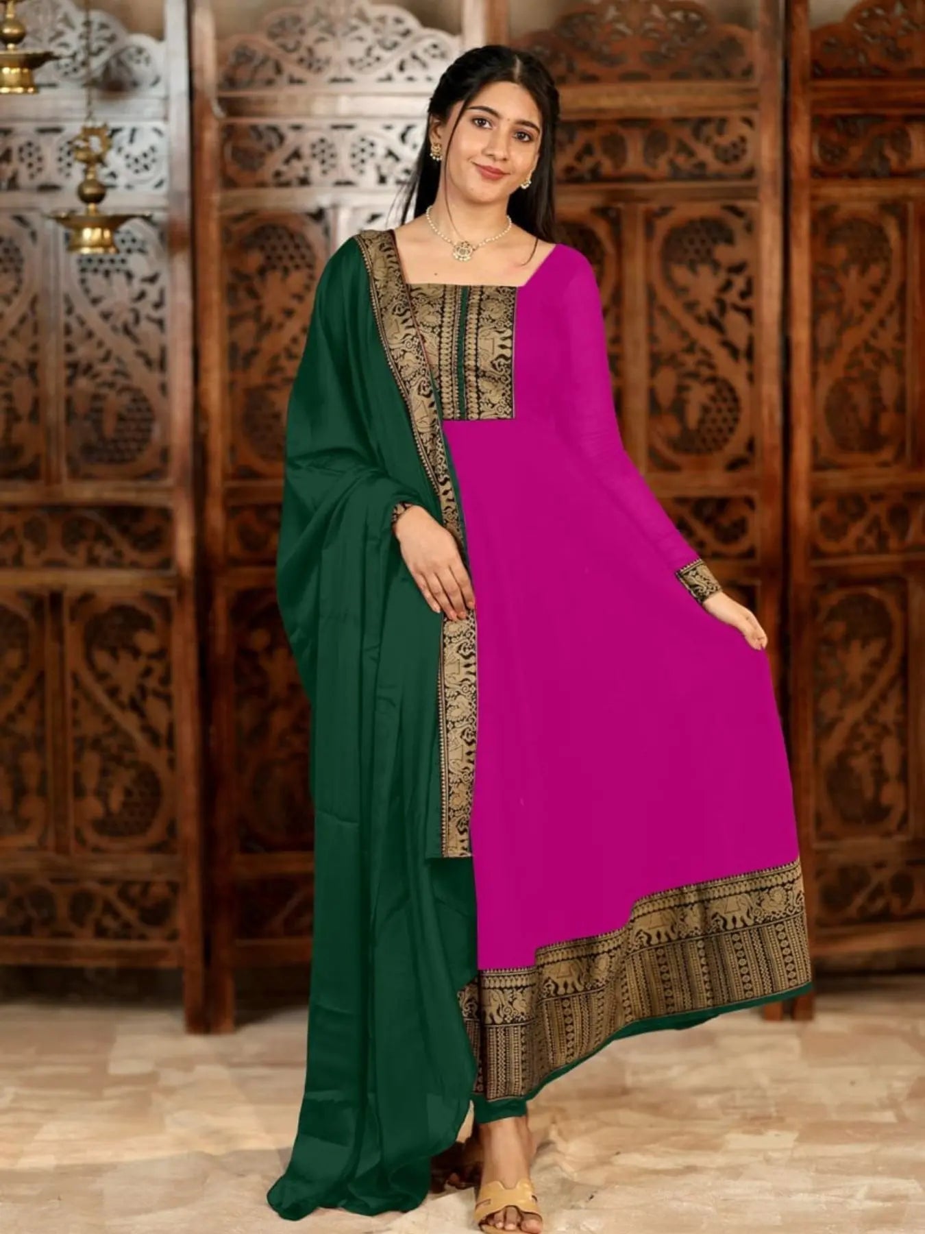 Vichitra Silk Embroidered Kurti Set with Jacquard Lace Dupatta for Weddings/Silk Long Sleeve Kurti /At Low Price/Festive Wear/ RE