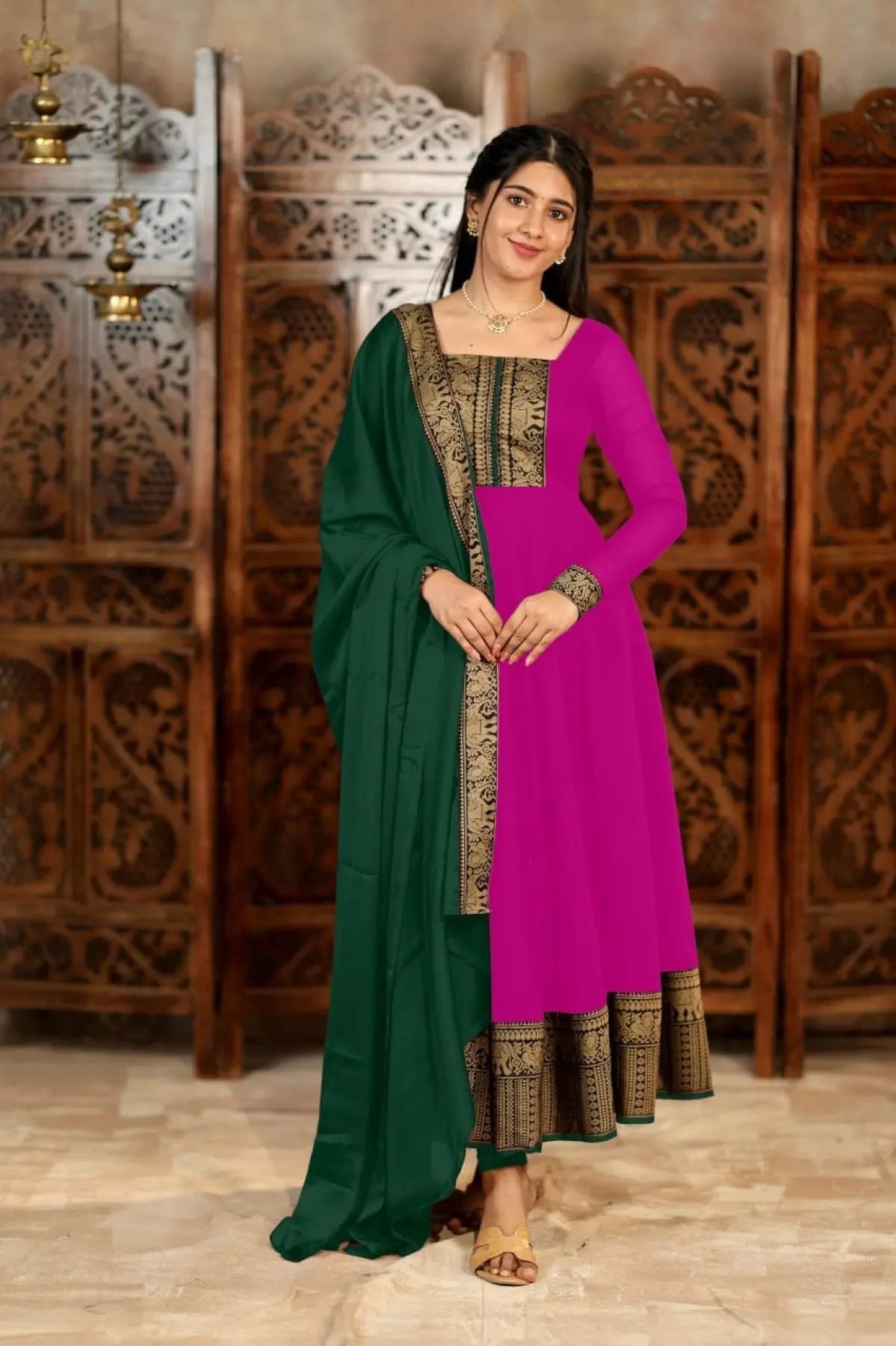 Vichitra Silk Embroidered Kurti Set with Jacquard Lace Dupatta for Weddings/Silk Long Sleeve Kurti /At Low Price/Festive Wear/ RE
