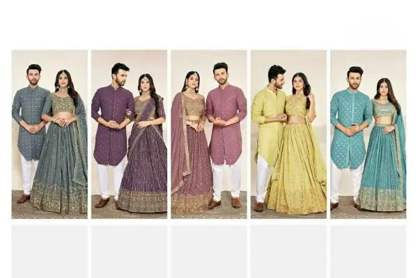 Mauve Soft Georgette Embroidered Wedding Wear Couple Wear Set RE