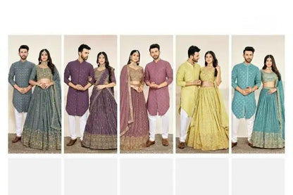 Mauve Soft Georgette Embroidered Wedding Wear Couple Wear Set RE