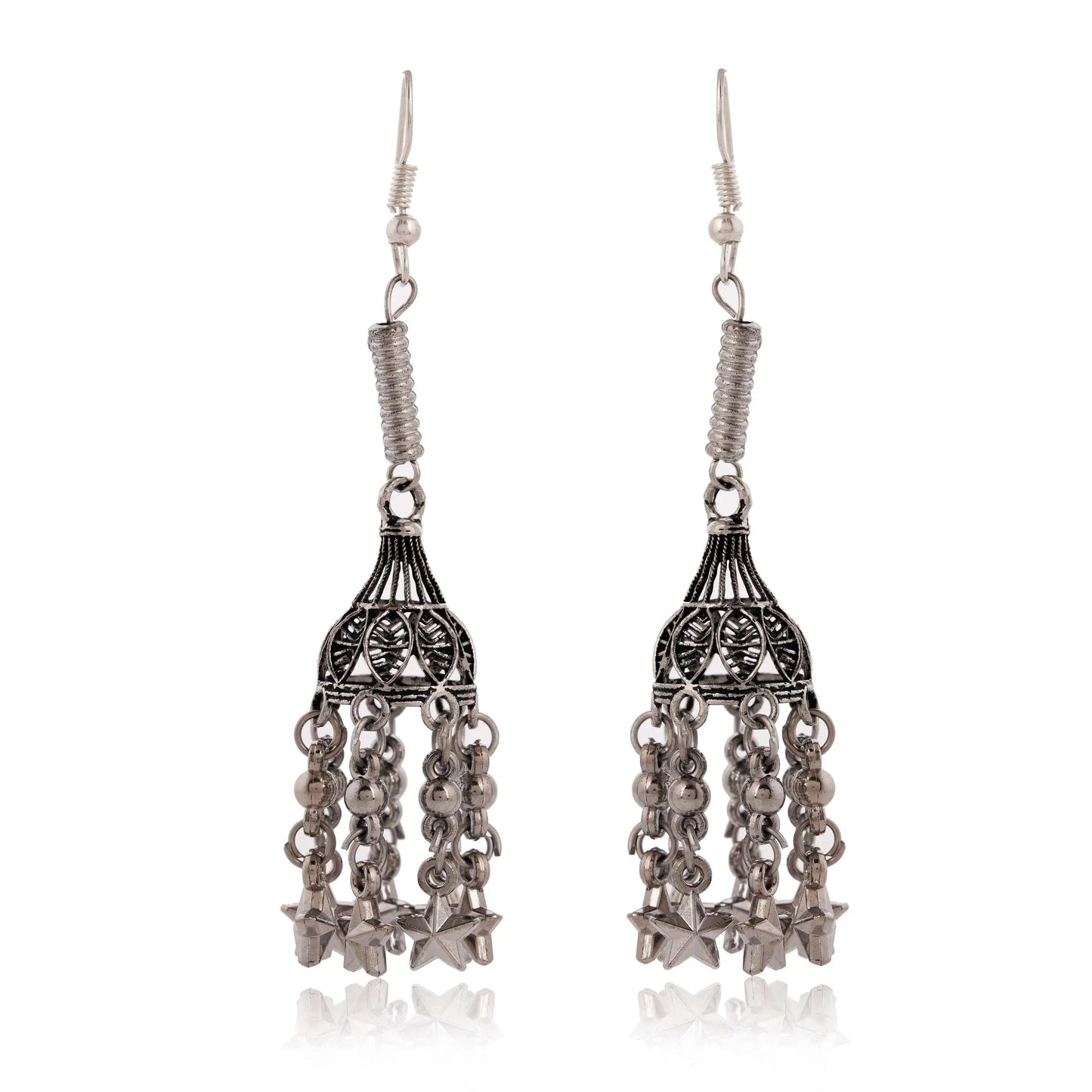 Women's Traditional Silver Oxidised Chandbali Ethnic Design Jhumka/Jhumki Earrings for Women-27 Attractive Sister