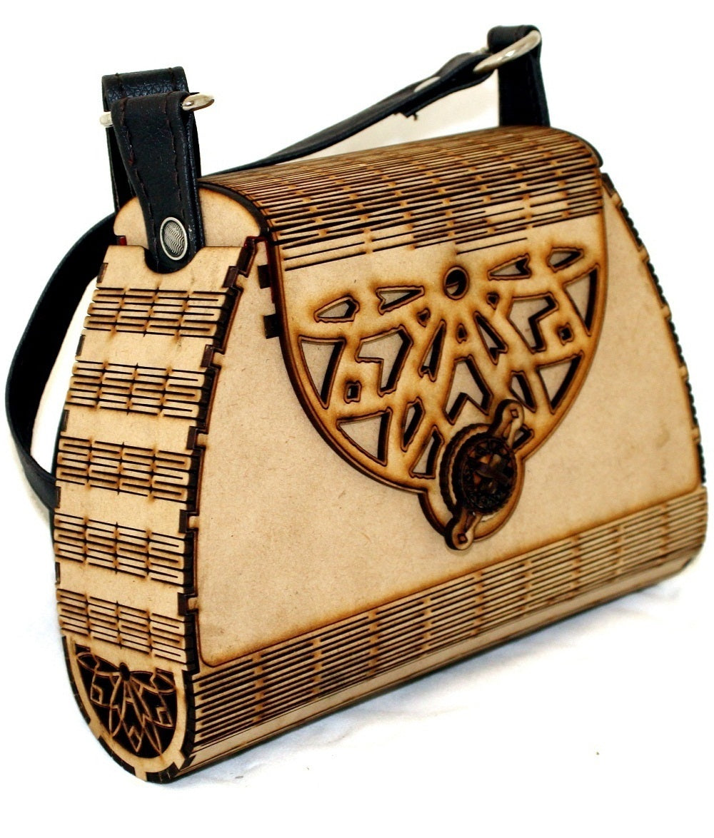 Eco-Friendly Wooden Clutch with Leather Strap