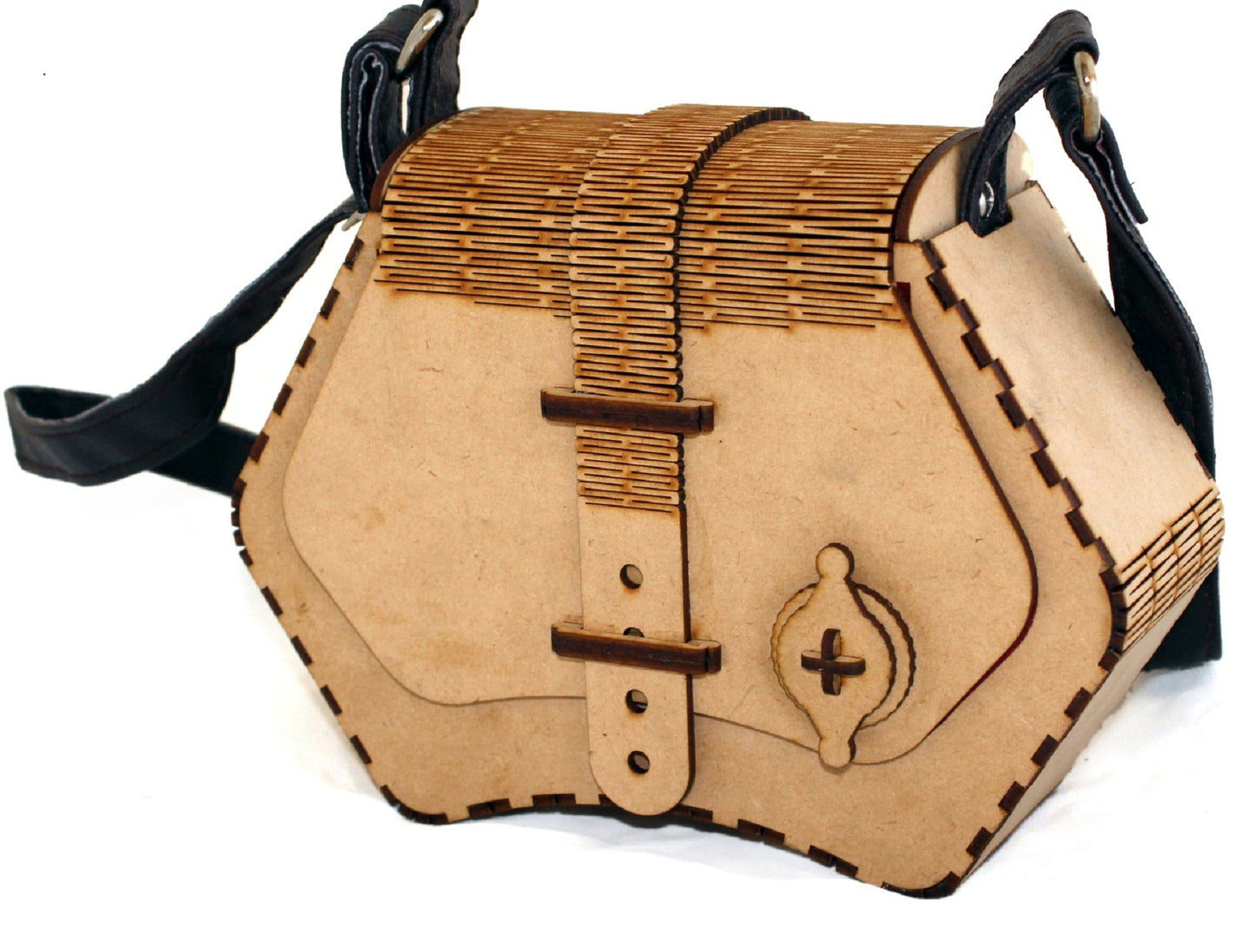 Artisan Wooden Geometric Handbag with Adjustable Strap