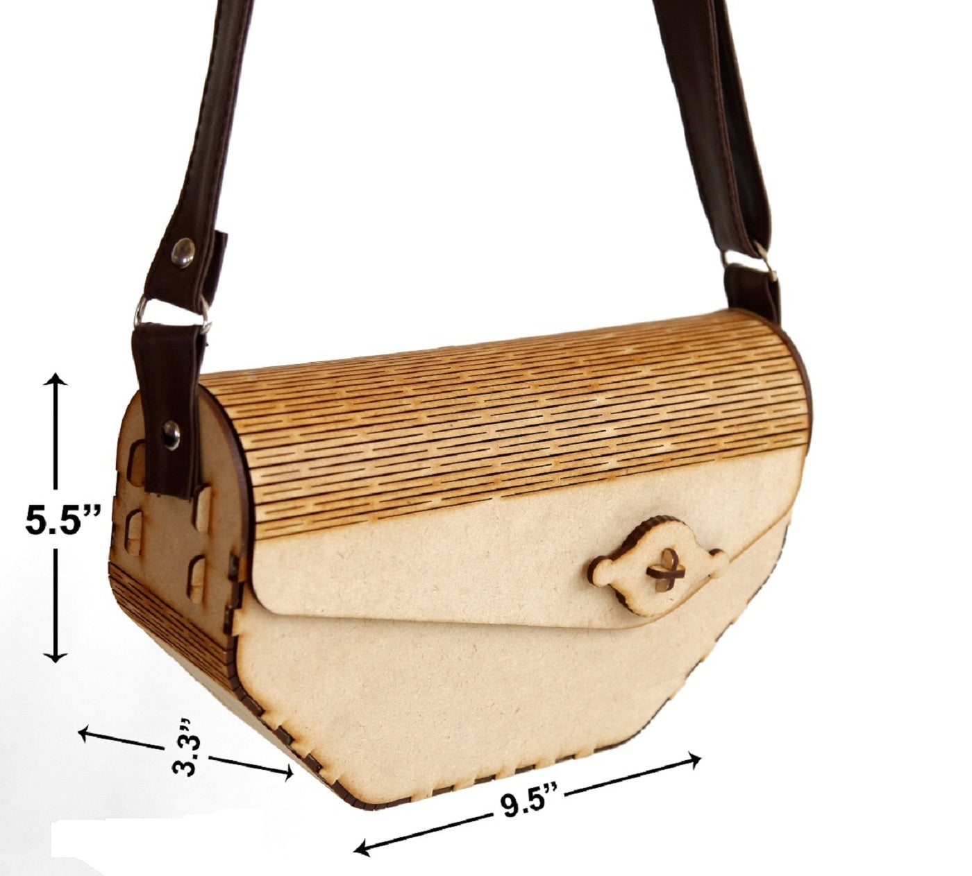 Wooden Laser-Cut Shoulder Bag with Leather Strap