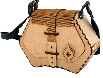 Artisan Wooden Geometric Handbag with Adjustable Strap