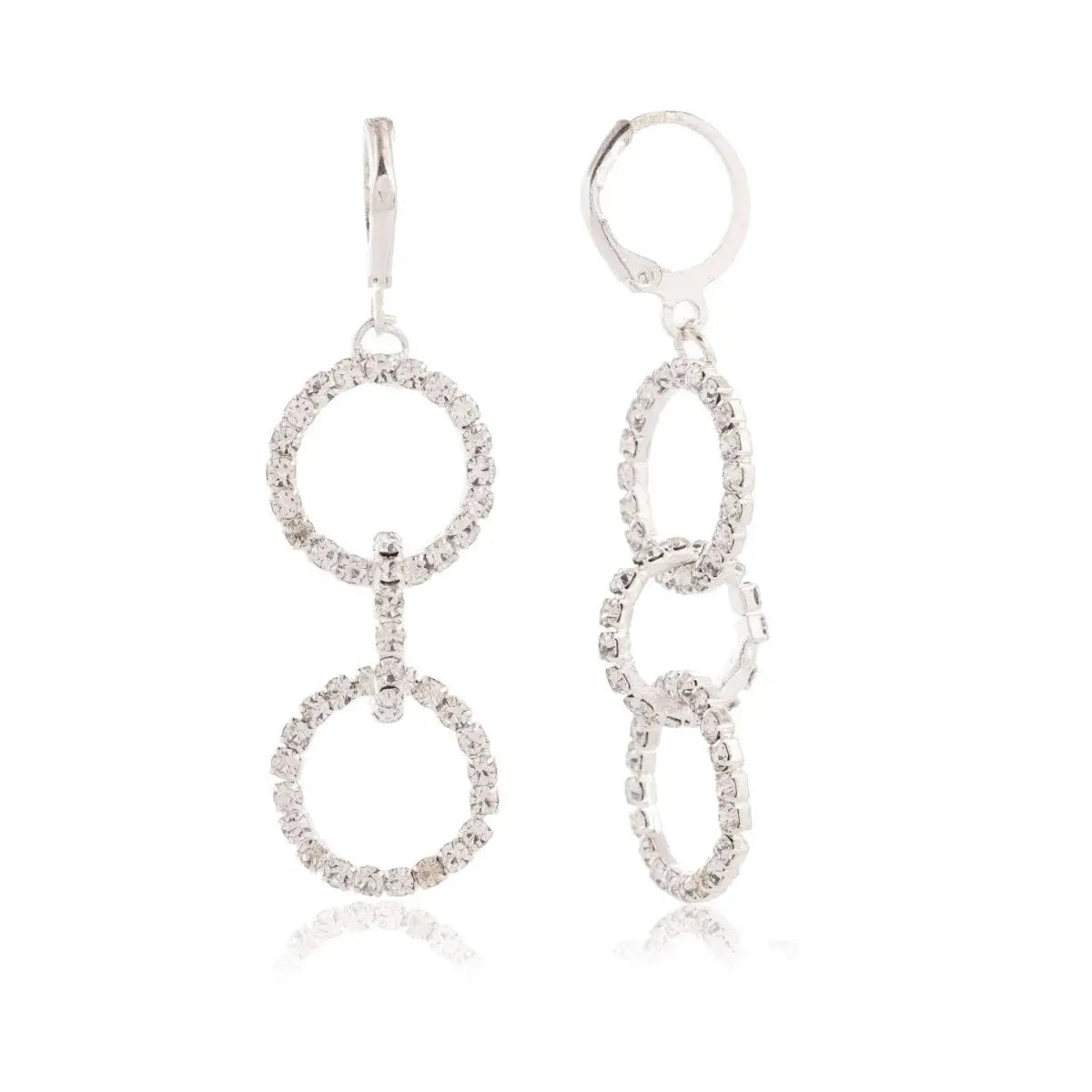 Women’s Silver Circle Long Three Rhinestone Unique Western Earrings for Women Party Wear Attractive Sister