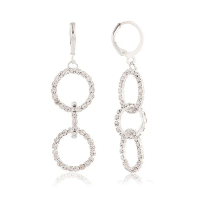Women’s Silver Circle Long Three Rhinestone Unique Western Earrings for Women Party Wear Attractive Sister