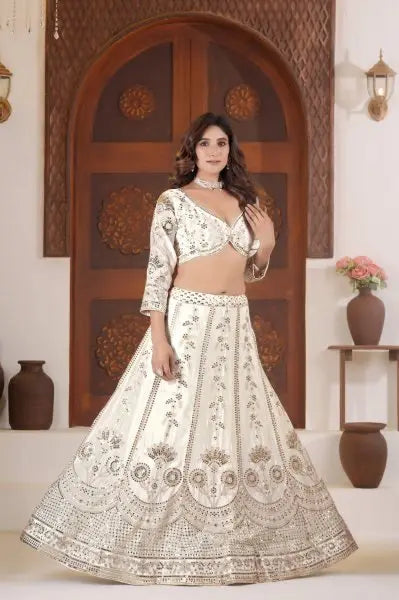 Luxury Silk Lehenga Choli Set for Women | Zari & Sequin Work | Chinon Silk Dupatta | Wedding & Party Wear Lehenga RE