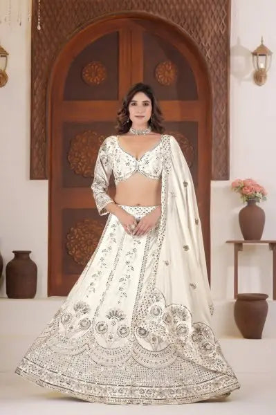Luxury Silk Lehenga Choli Set for Women | Zari & Sequin Work | Chinon Silk Dupatta | Wedding & Party Wear Lehenga RE