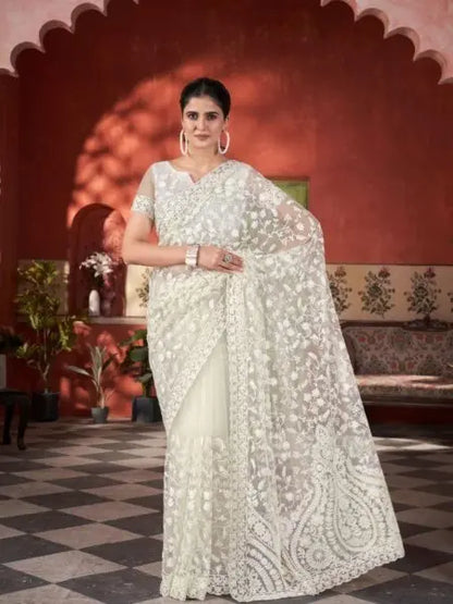 Black, Red & White Butterfly Net Sarees – Party Wear & Wedding Collection with Embroidery, Cutwork, Chain Stitch & Stone Work Glam Drape RE