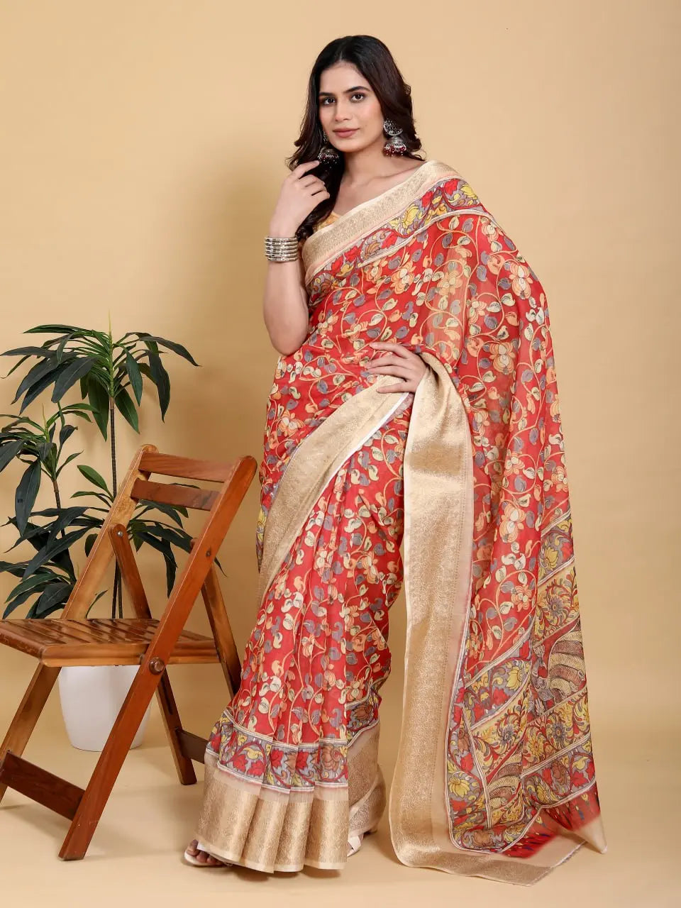 Designer Jacquard Patta Linen Cotton Saree with Floral Digital Print & Zari Border – Festive Ethnic Wear Attractive Sister