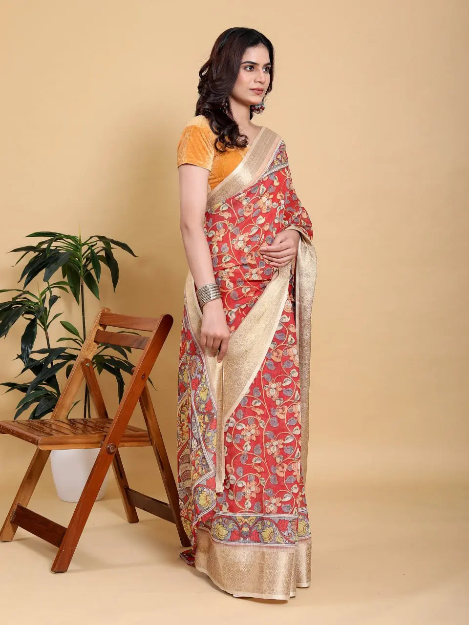 Designer Jacquard Patta Linen Cotton Saree with Floral Digital Print & Zari Border – Festive Ethnic Wear Attractive Sister