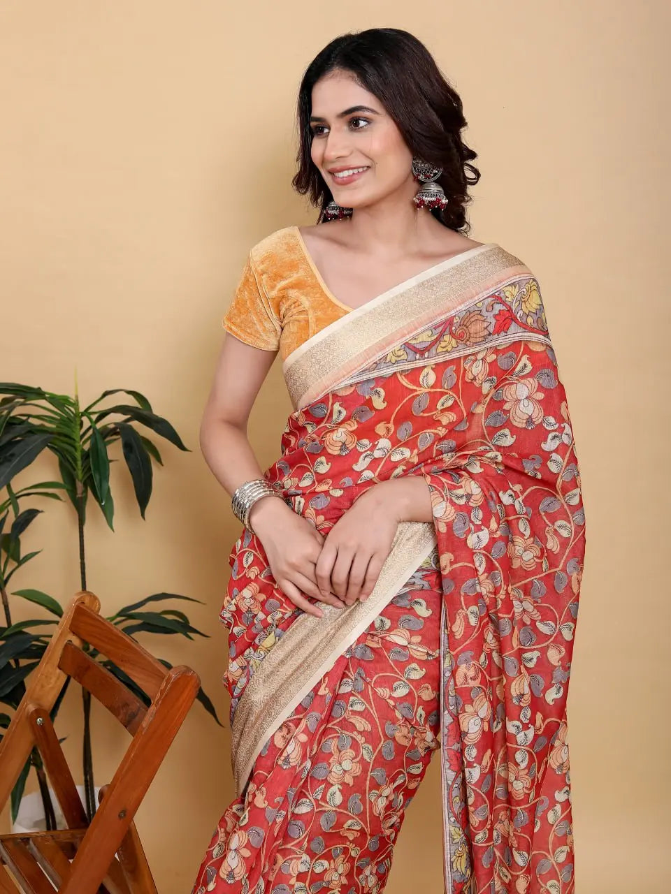 Designer Jacquard Patta Linen Cotton Saree with Floral Digital Print & Zari Border – Festive Ethnic Wear Attractive Sister