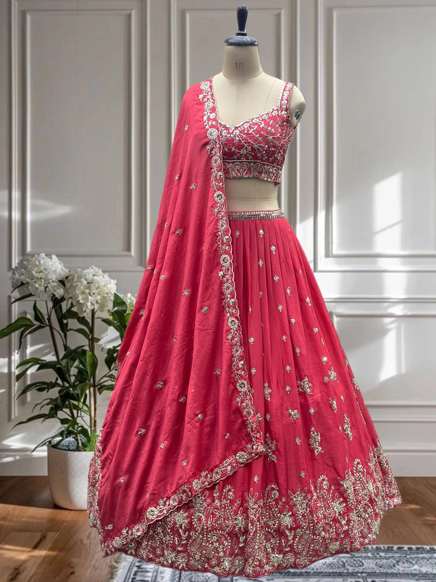 Elegant Red Embroidered Silk Lehenga Choli for Women | Designer Bridal & Party Wear Set RE