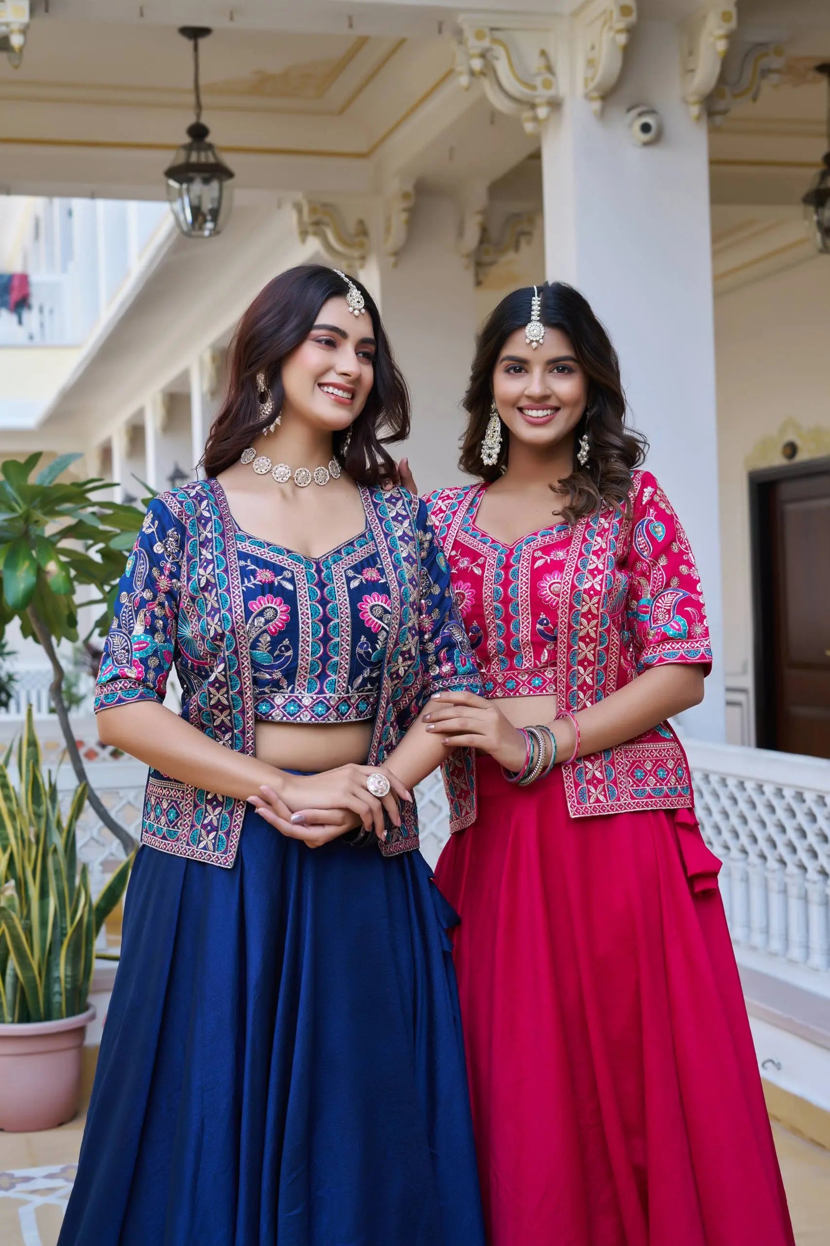 Pure Vichitra Lehenga Choli with Koti for Women | Heavy Embroidery Festival Wear | 8.5 Meter Flair Bridal Lehenga | Fully Stitched Koti Set RE