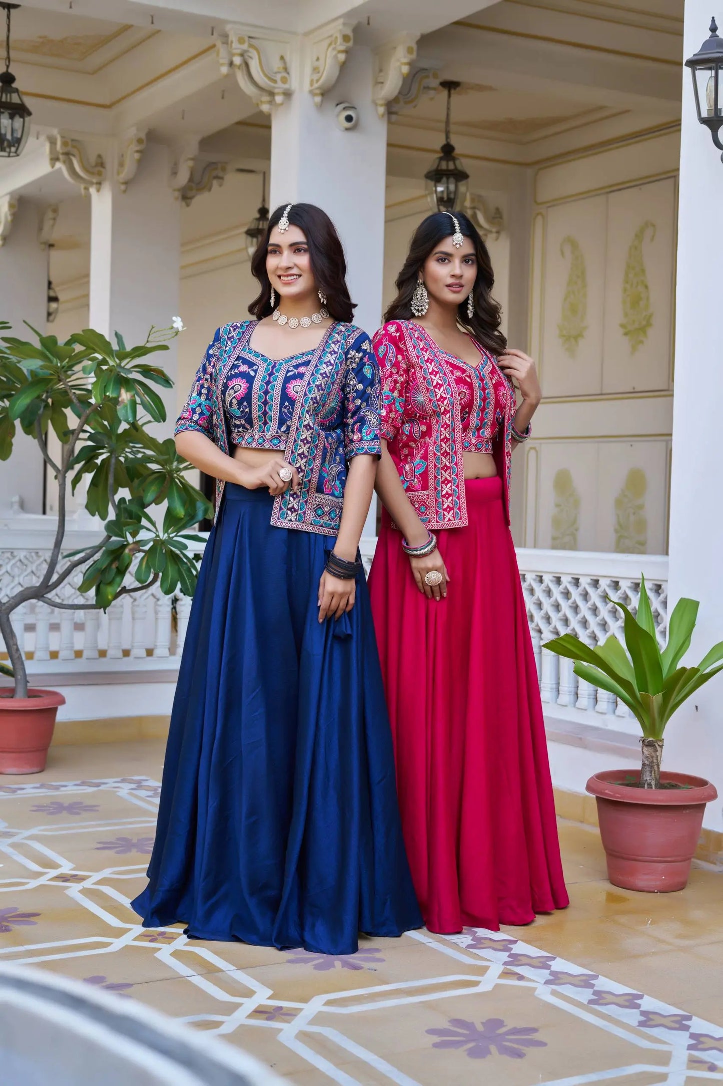 Pure Vichitra Lehenga Choli with Koti for Women | Heavy Embroidery Festival Wear | 8.5 Meter Flair Bridal Lehenga | Fully Stitched Koti Set RE