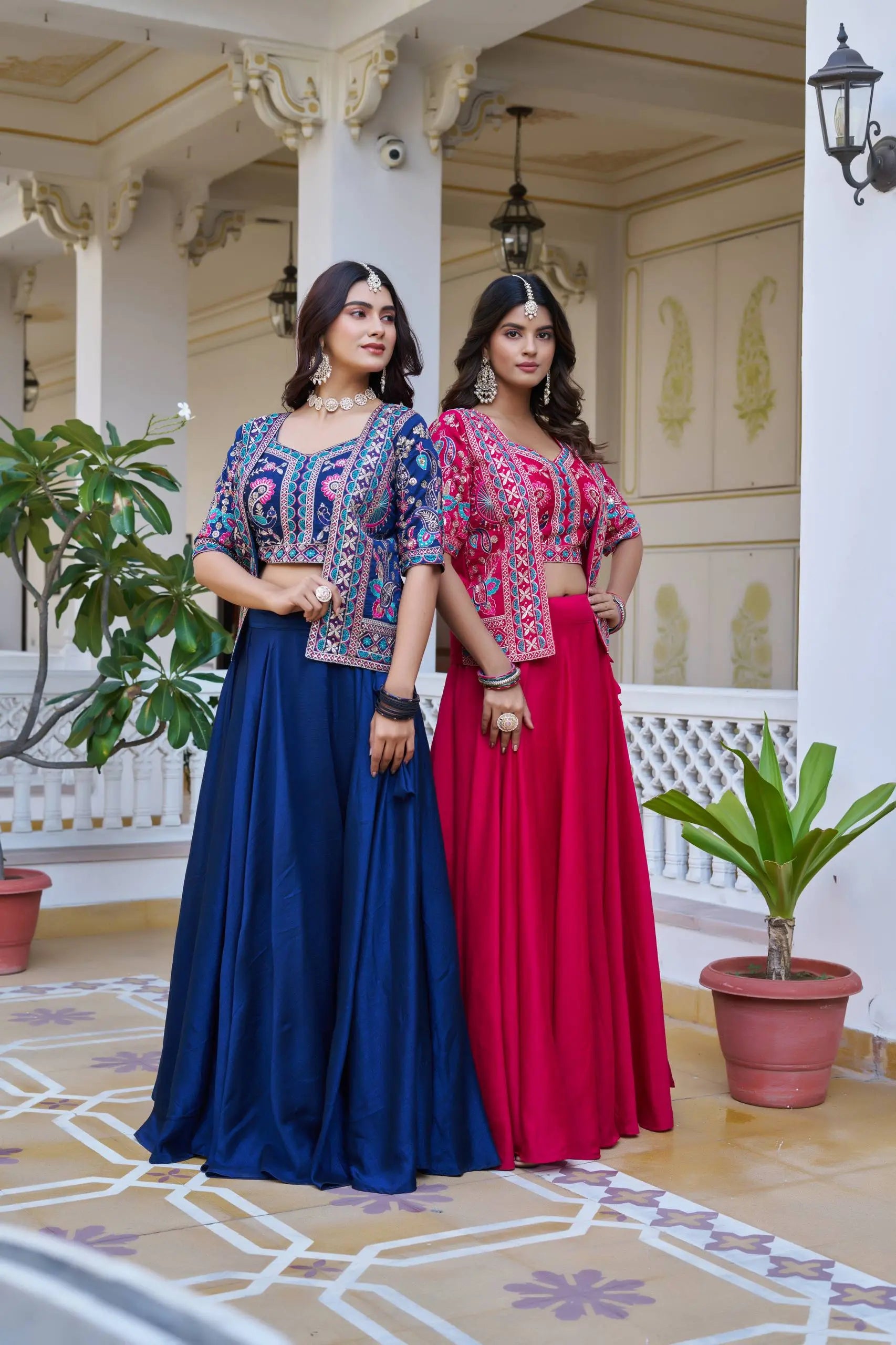 Pure Vichitra Lehenga Choli with Koti for Women | Heavy Embroidery Festival Wear | 8.5 Meter Flair Bridal Lehenga | Fully Stitched Koti Set RE