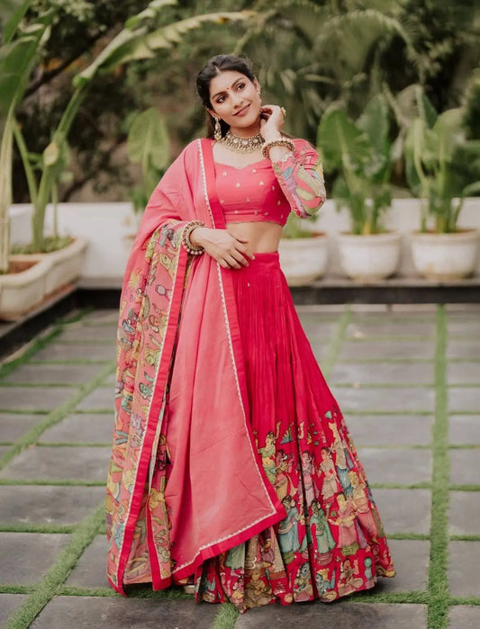 Elegant Pink Kalamkari Lehenga Choli for Indian Festival & Wedding RE