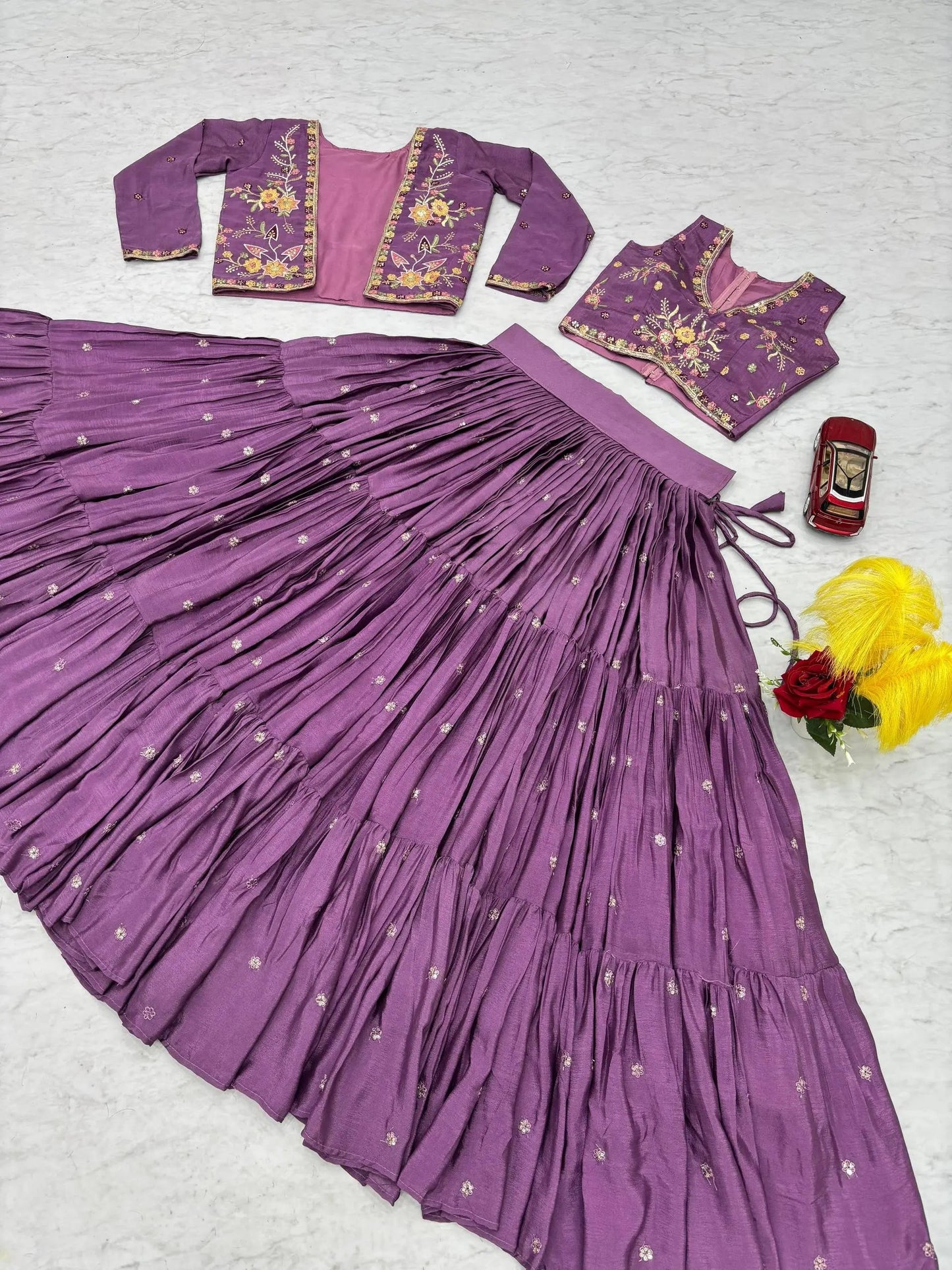 Elegant Yellow Purple embroidered Lehenga Choli for Indian Festival RE