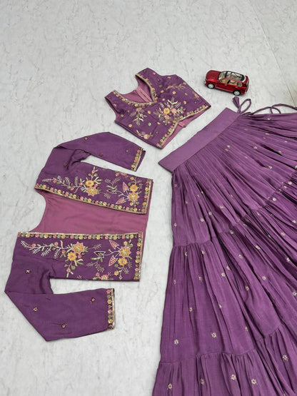 Elegant Yellow Purple embroidered Lehenga Choli for Indian Festival RE