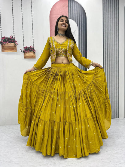Elegant Yellow Purple embroidered Lehenga Choli for Indian Festival RE
