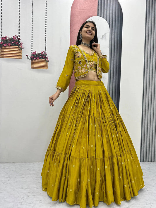 Elegant Yellow Purple embroidered Lehenga Choli for Indian Festival RE
