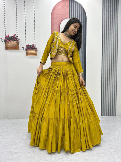 Elegant Yellow Purple embroidered Lehenga Choli for Indian Festival RE