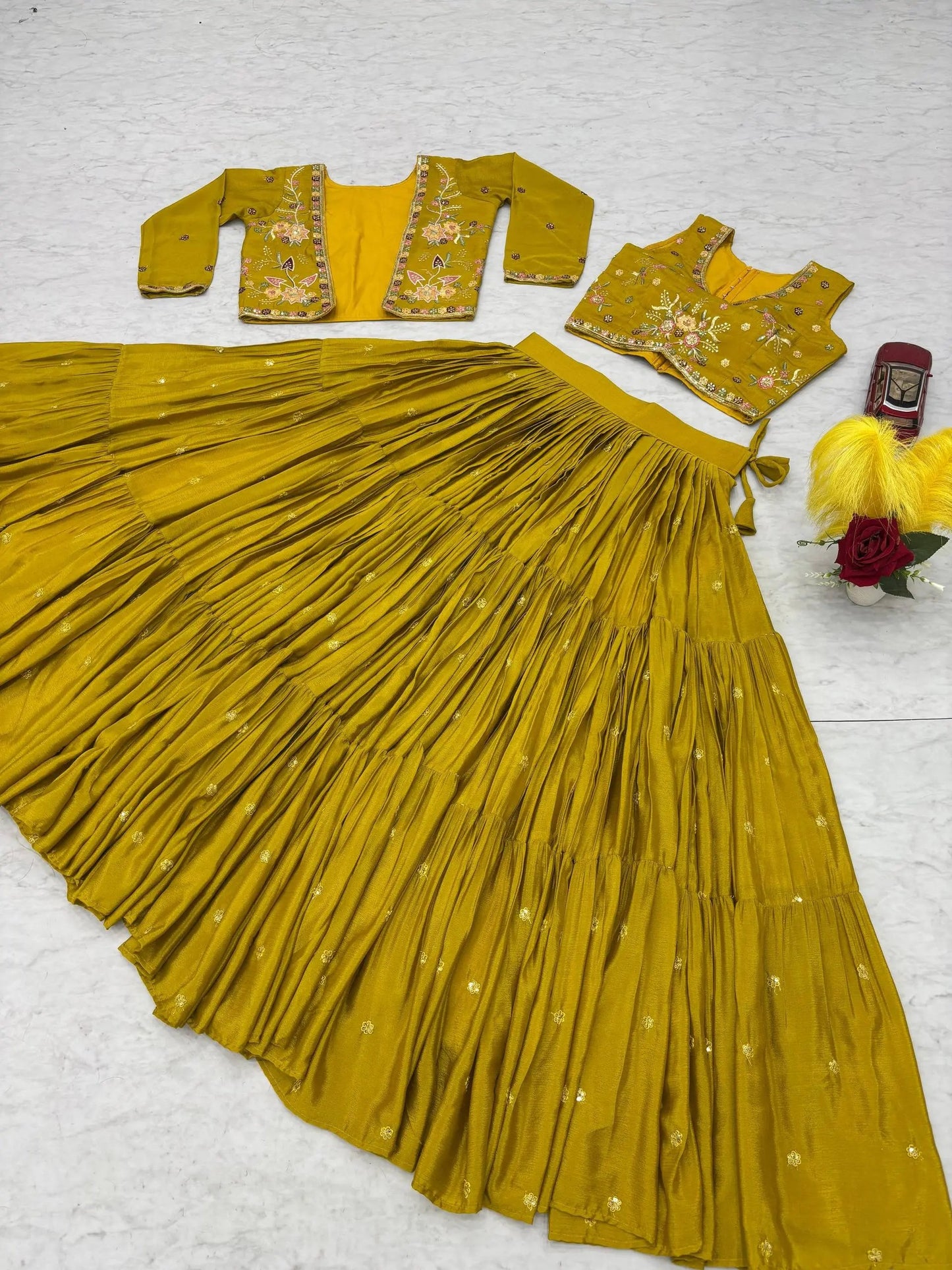 Elegant Yellow Purple embroidered Lehenga Choli for Indian Festival RE