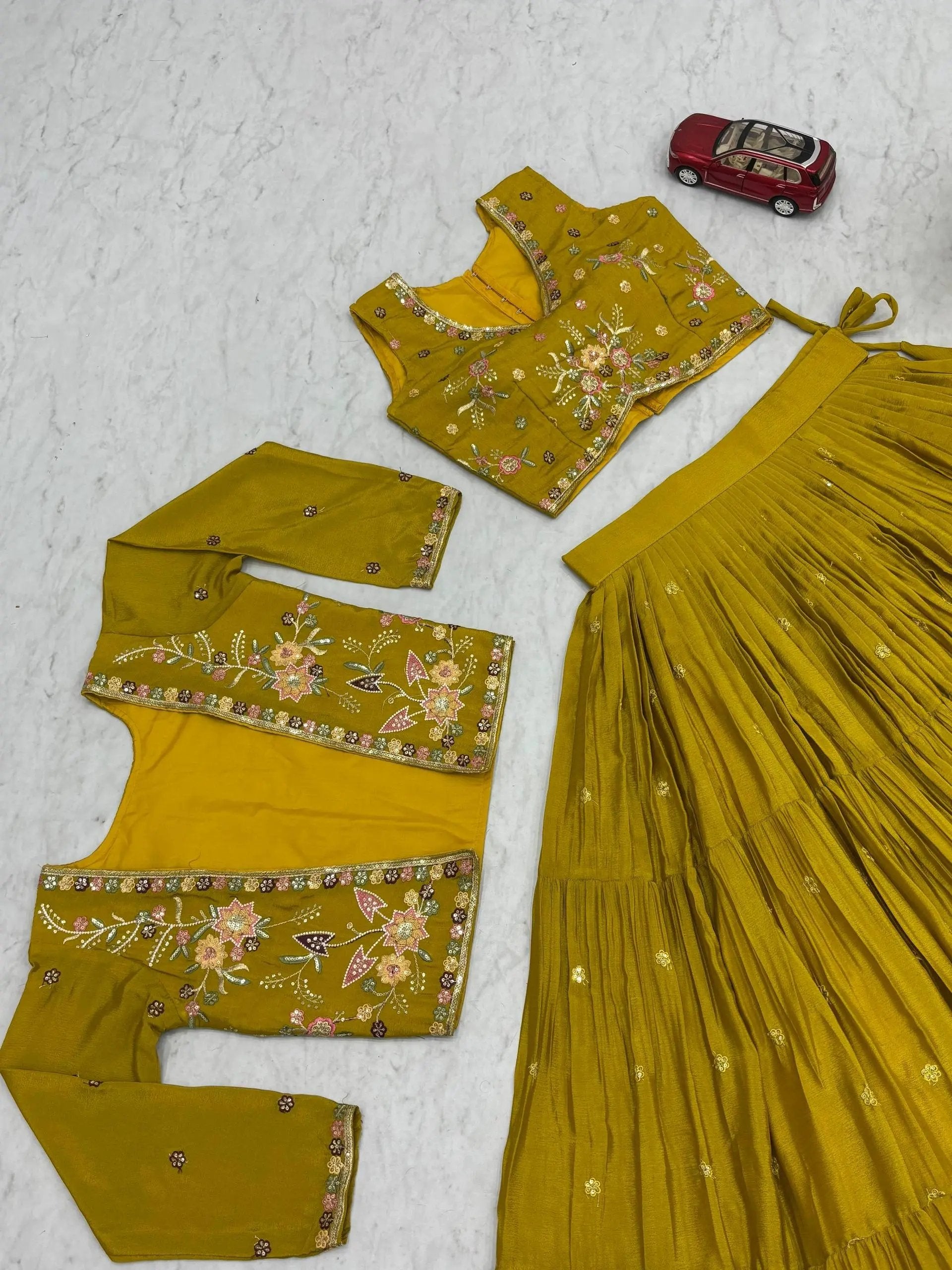 Elegant Yellow Purple embroidered Lehenga Choli for Indian Festival RE