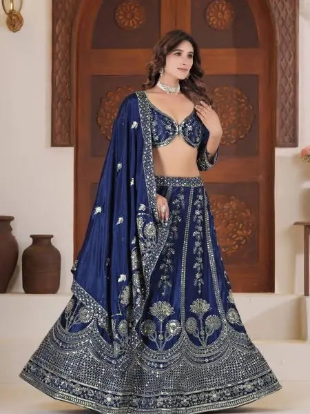 Luxury Silk Lehenga Choli Set for Women | Zari & Sequin Work | Chinon Silk Dupatta | Wedding & Party Wear Lehenga RE