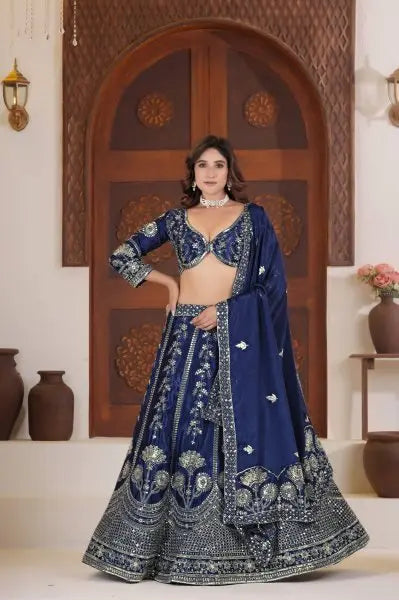 Luxury Silk Lehenga Choli Set for Women | Zari & Sequin Work | Chinon Silk Dupatta | Wedding & Party Wear Lehenga RE