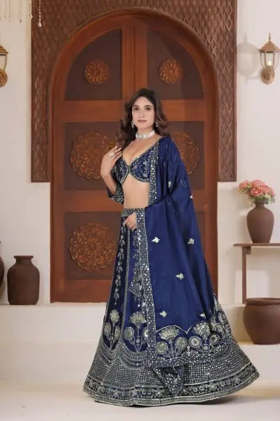 Luxury Silk Lehenga Choli Set for Women | Zari & Sequin Work | Chinon Silk Dupatta | Wedding & Party Wear Lehenga RE