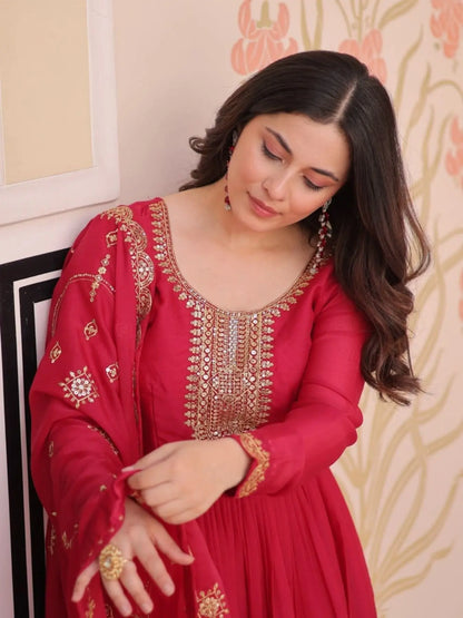 Readymade Georgette Gown with Dupatta Perfect for Diwali Outfit RE