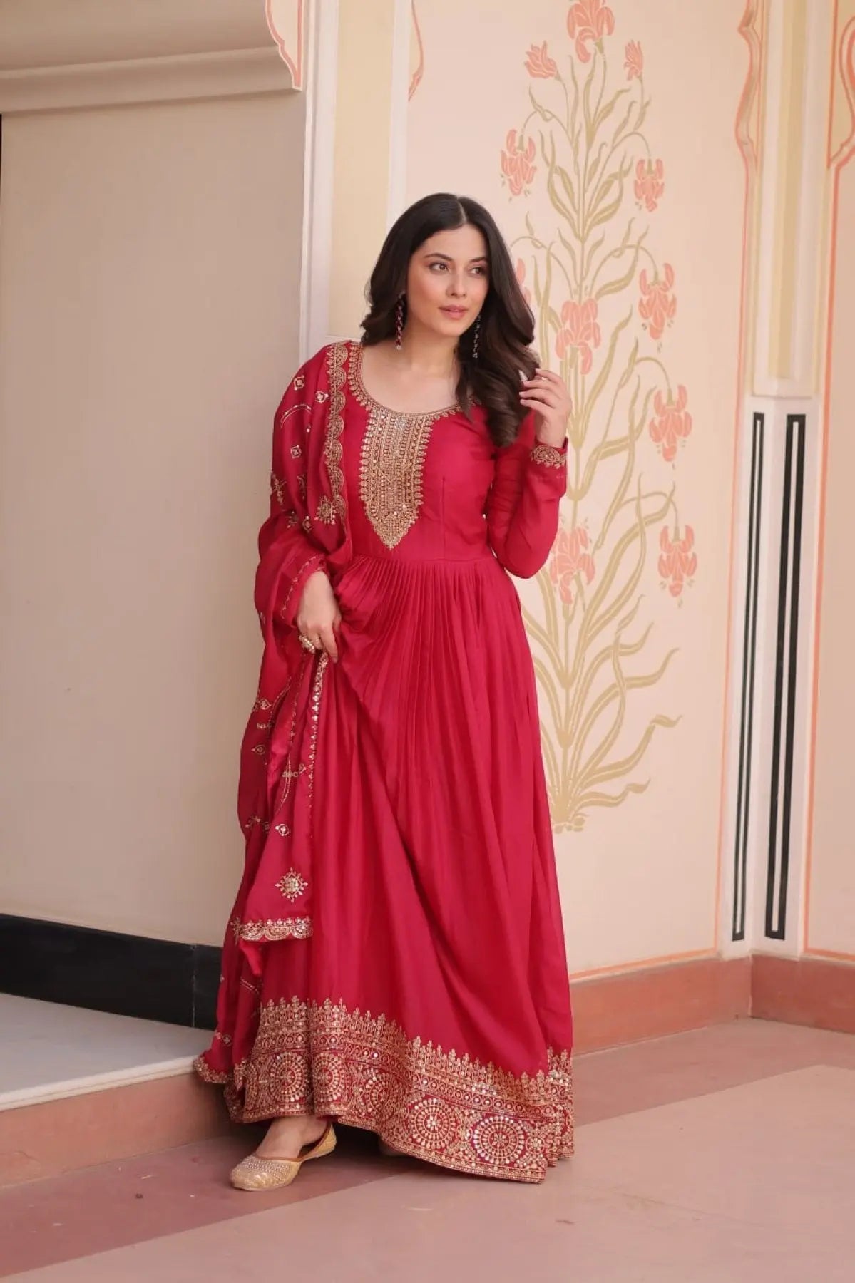 Readymade Georgette Gown with Dupatta Perfect for Diwali Outfit RE
